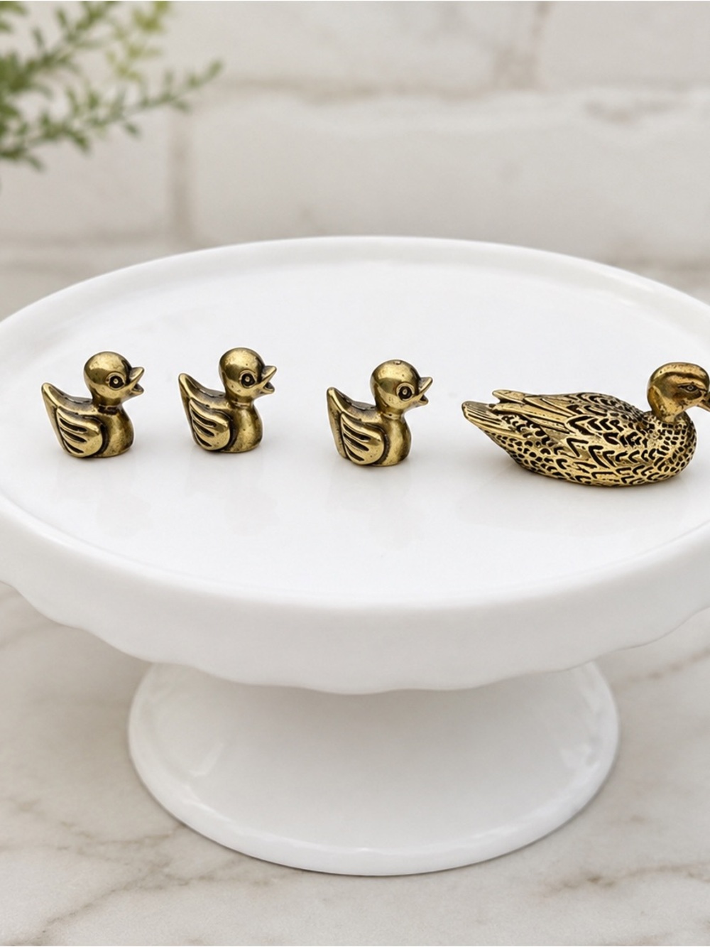 4 Piece Miniature Duck Family Set - Decorative Brass Finish